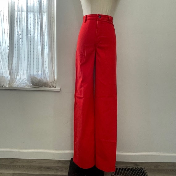 Vintage 70s Cherry Red High Waist Bareback Flare … - image 7