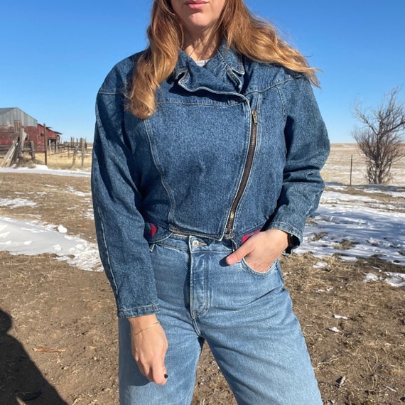 ジャケット・アウター 80s NOS PIONEER WEAR denim long jacket Vintage Pioneer Wear Denim Jacket With Southwestern Design