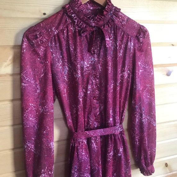 Vintage 60s Burgundy Long Sleeve Abstract Print D… - image 8