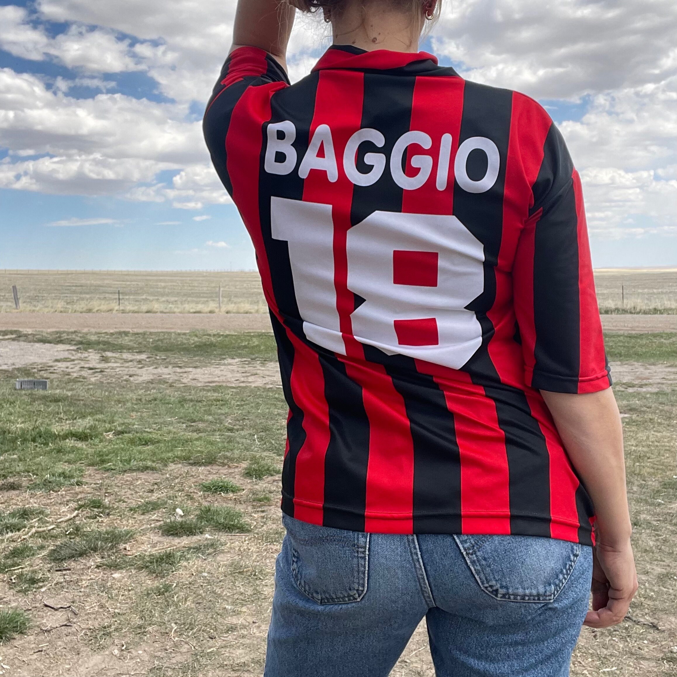 Vintage Inter Milan Baggio #18 Soccer Jersey, Red & Black Stripes