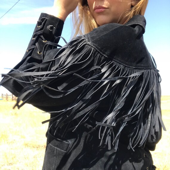 Vintage 80s Black Suede Fringe Jacket
