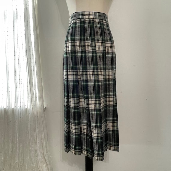 Vintage Green Plaid Pleated Skirt - image 1