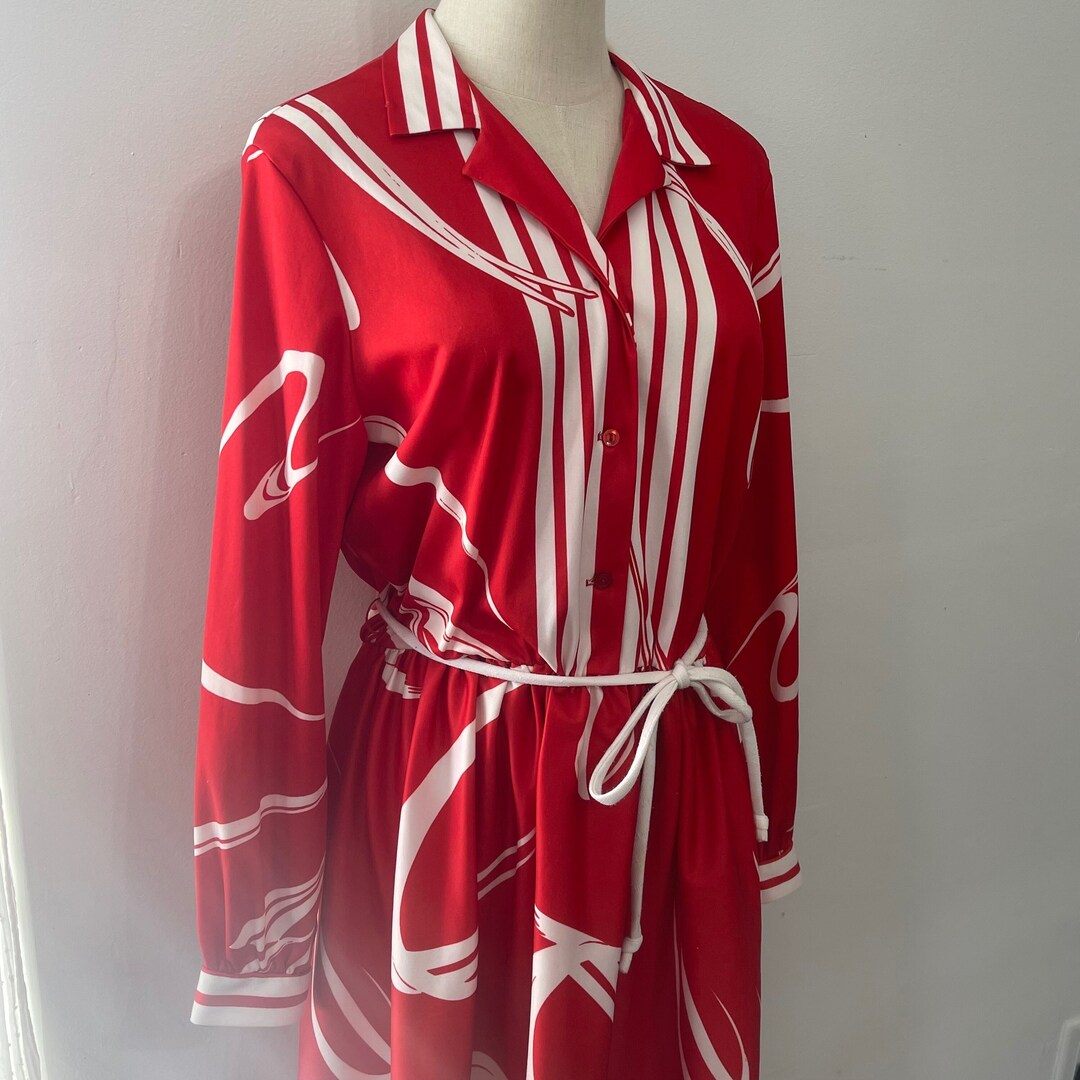 Vintage 60s Red & White Spread Collar Dress With Belt Etsy