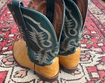 Vintage Tony Lama Western Boots, Camel & Dark Green, Men's 8EE