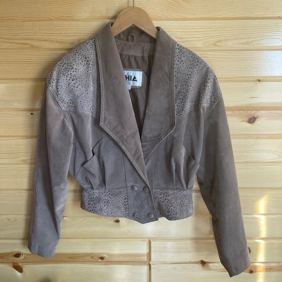 Vintage 80s Taupe Gray Short Suede Jacket - image 4