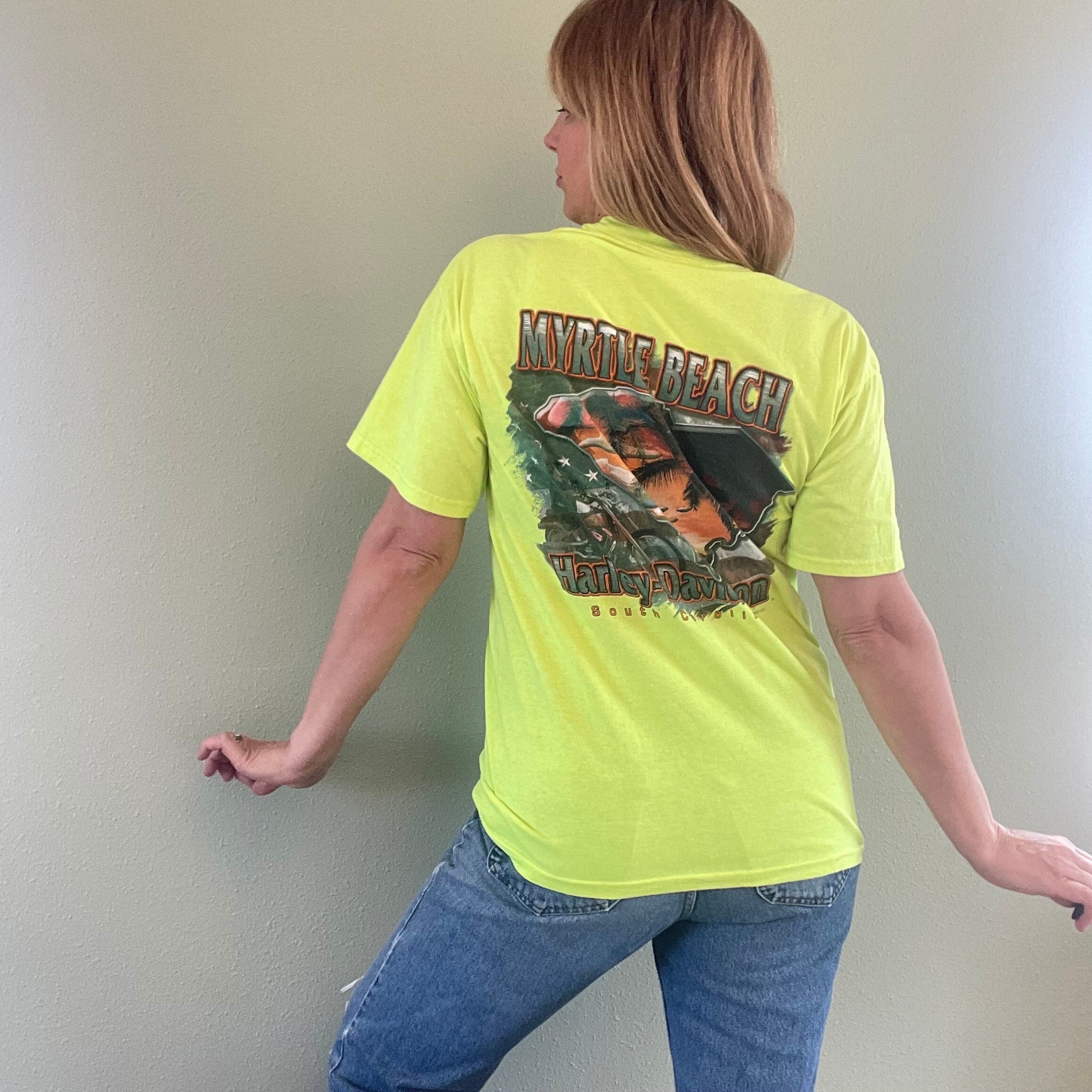 Vintage Neon Yellow Harley Davidson Myrtle Beach, SC T-shirt - Etsy