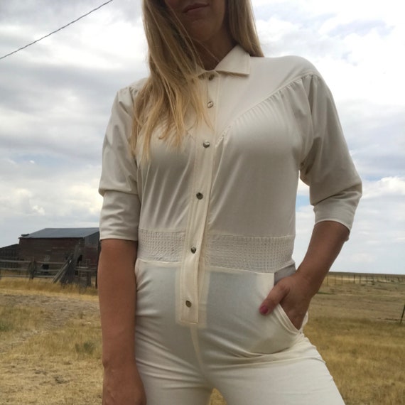 Vintage 80s Cream Western Jumpsuit