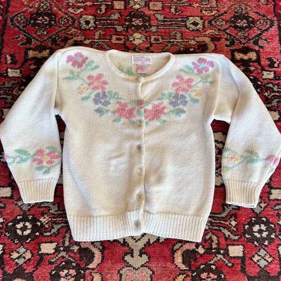 Vintage Little BB 80s Toddler Cream Floral Embroidered Cardigan
