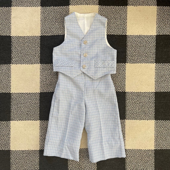 Vintage Little BB Boys Two-Piece Check Plaid Vest… - image 1