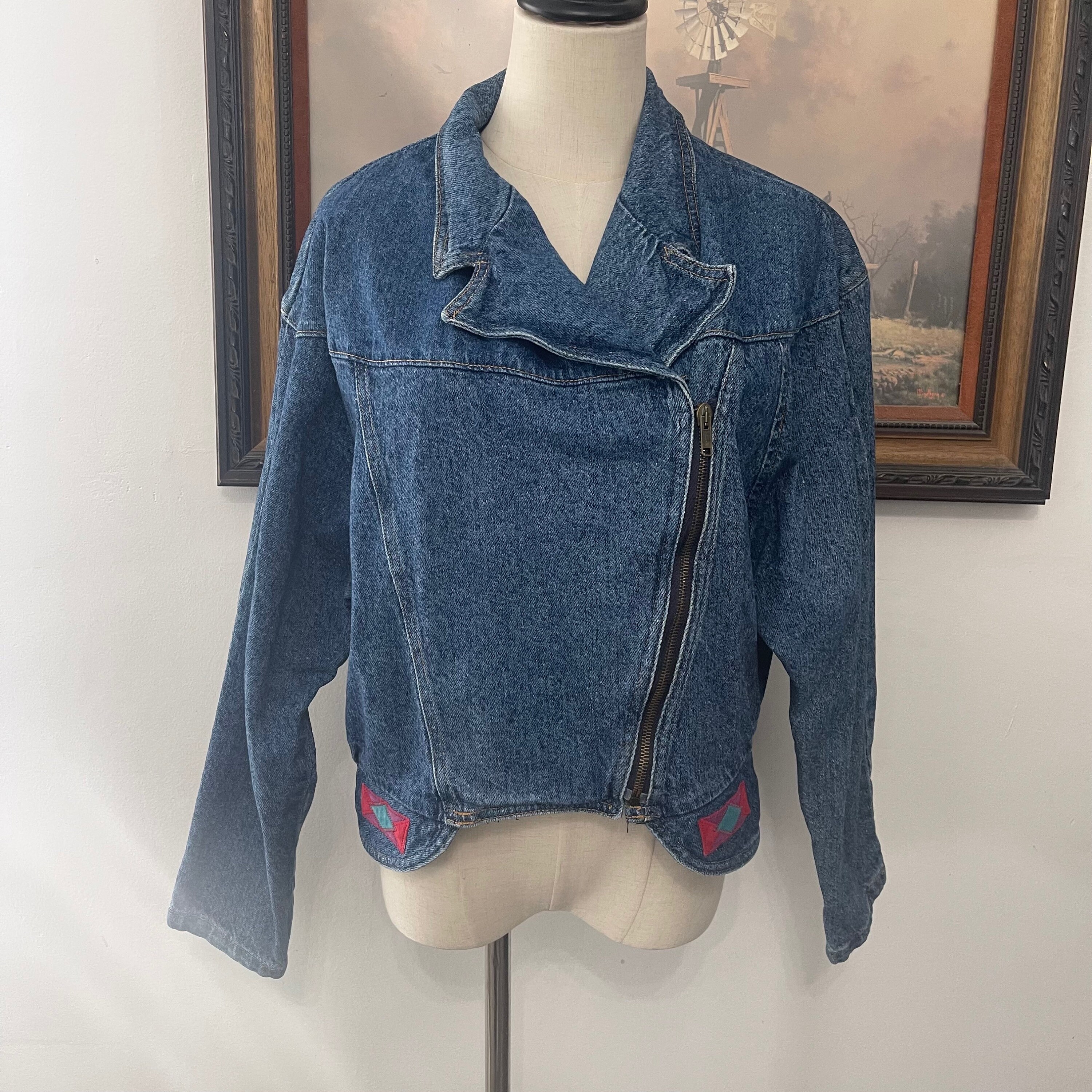 Vintage Pioneer Wear Denim Jacket With Southwestern Design Inlay 