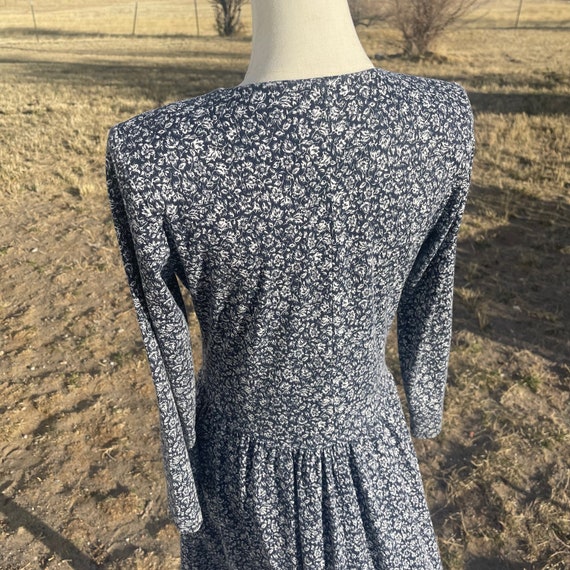 Vintage 90s Navy & White Floral Long Sleeve Dress - image 6