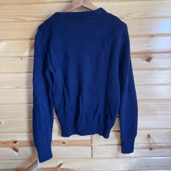 Vintage 70s Navy V-Neck Cable Knit Sweater - image 6