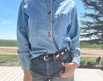 Vintage 90er Jahre Denim Westernhemd mit Stickerei