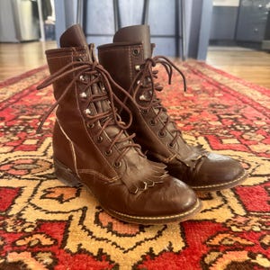 Vintage 80s Western Brown Lace Up Kiltie Boots Size 6M