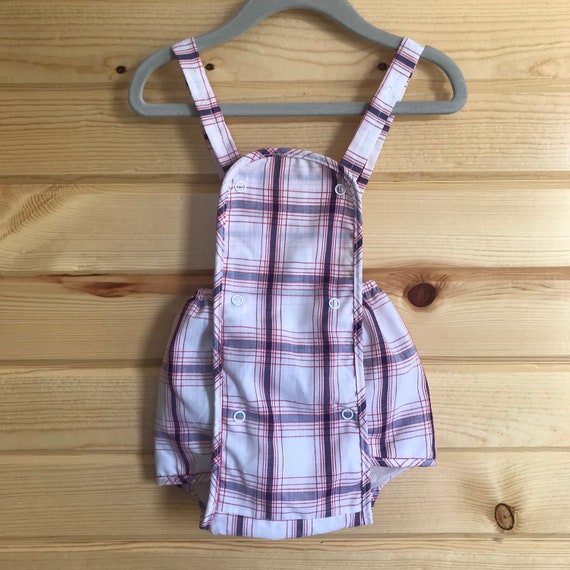 Vintage Little BB Toddler Unisex Plaid Overall Pl… - image 3