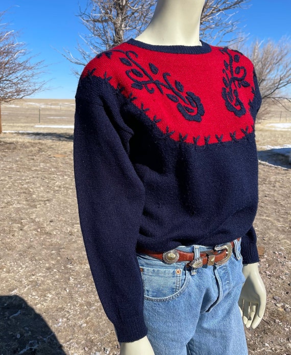 Vintage 90s Navy with Red & Navy Embroidered Yoke… - image 4