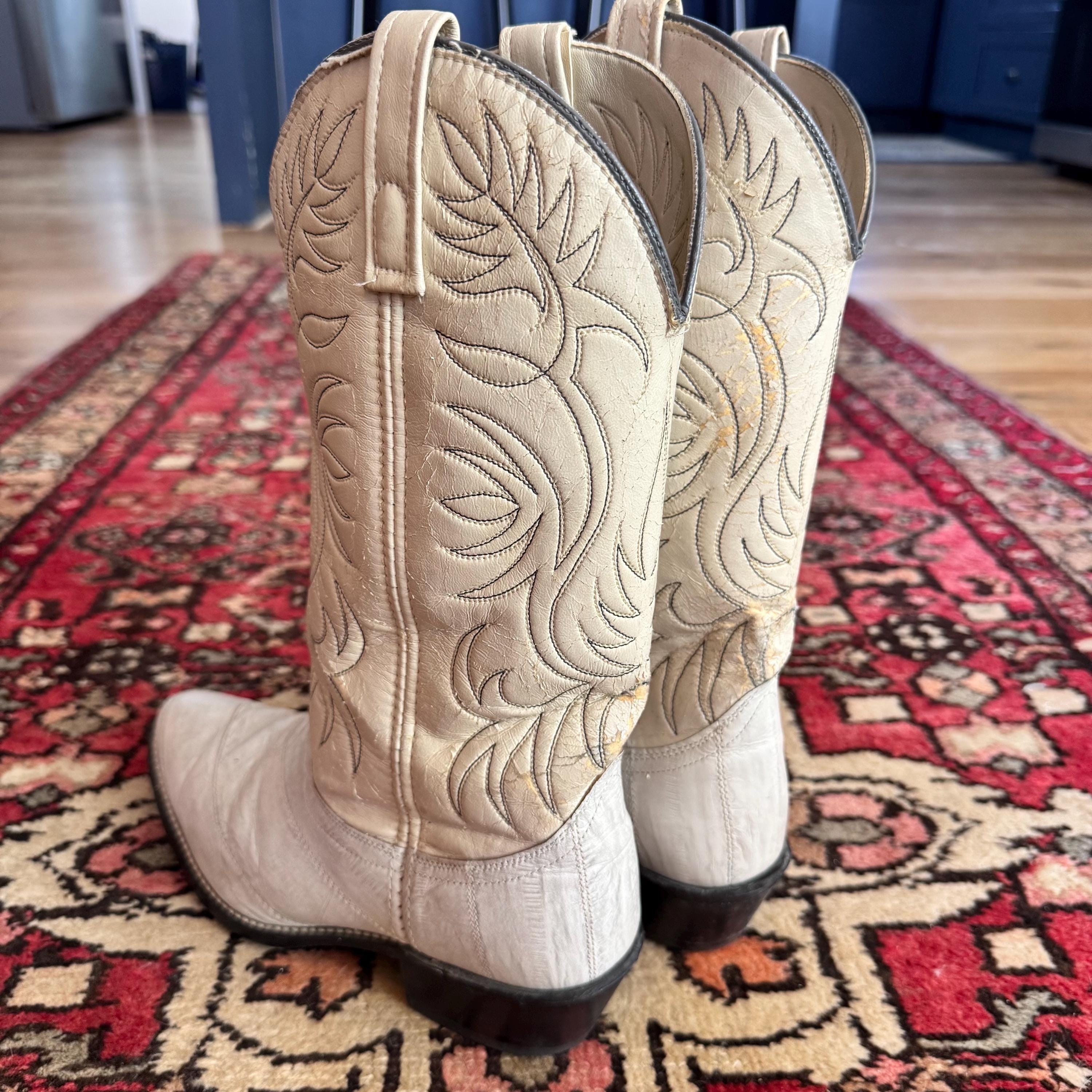 ACME Two-Tone Gray and Cream Leather Western Cowboy Boots Vintage Leather ACME Cowboy Boots- Men main image 4