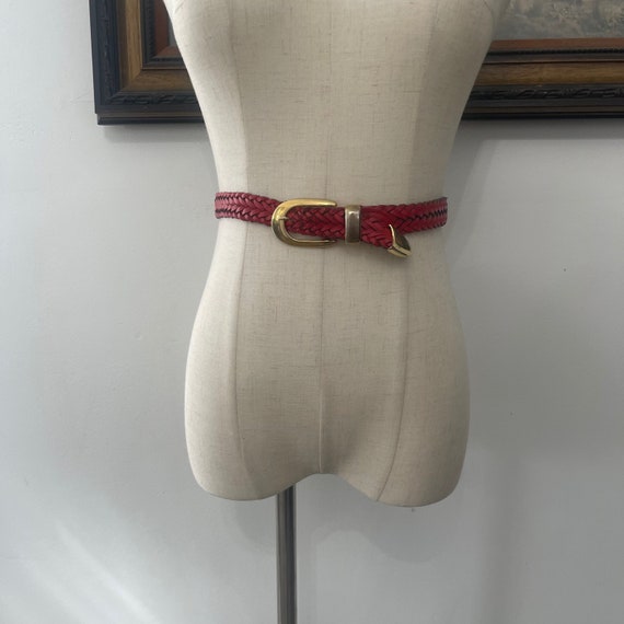 Vintage Capezio Red Braided Leather Belt with Gold