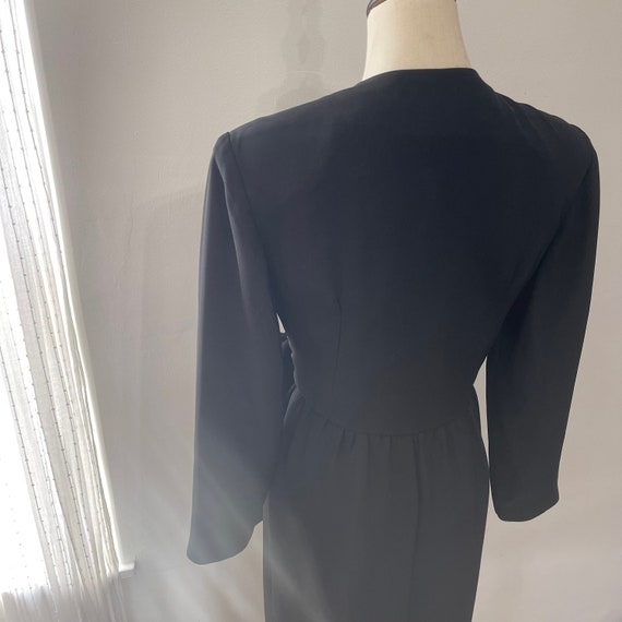 Vintage 80s Black Long Sleeve Wrap Dress with Sho… - image 5