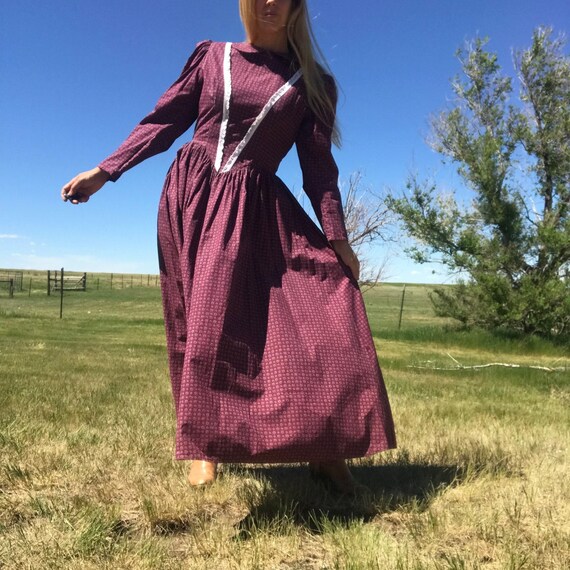 Vintage Handmade Burgundy Prairie Dress