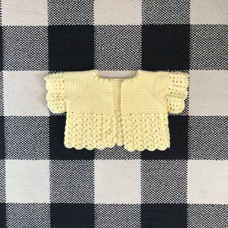 Vintage Kleine Bb Kleinkind Madchen Gelb Hakeln Pullover Etsy