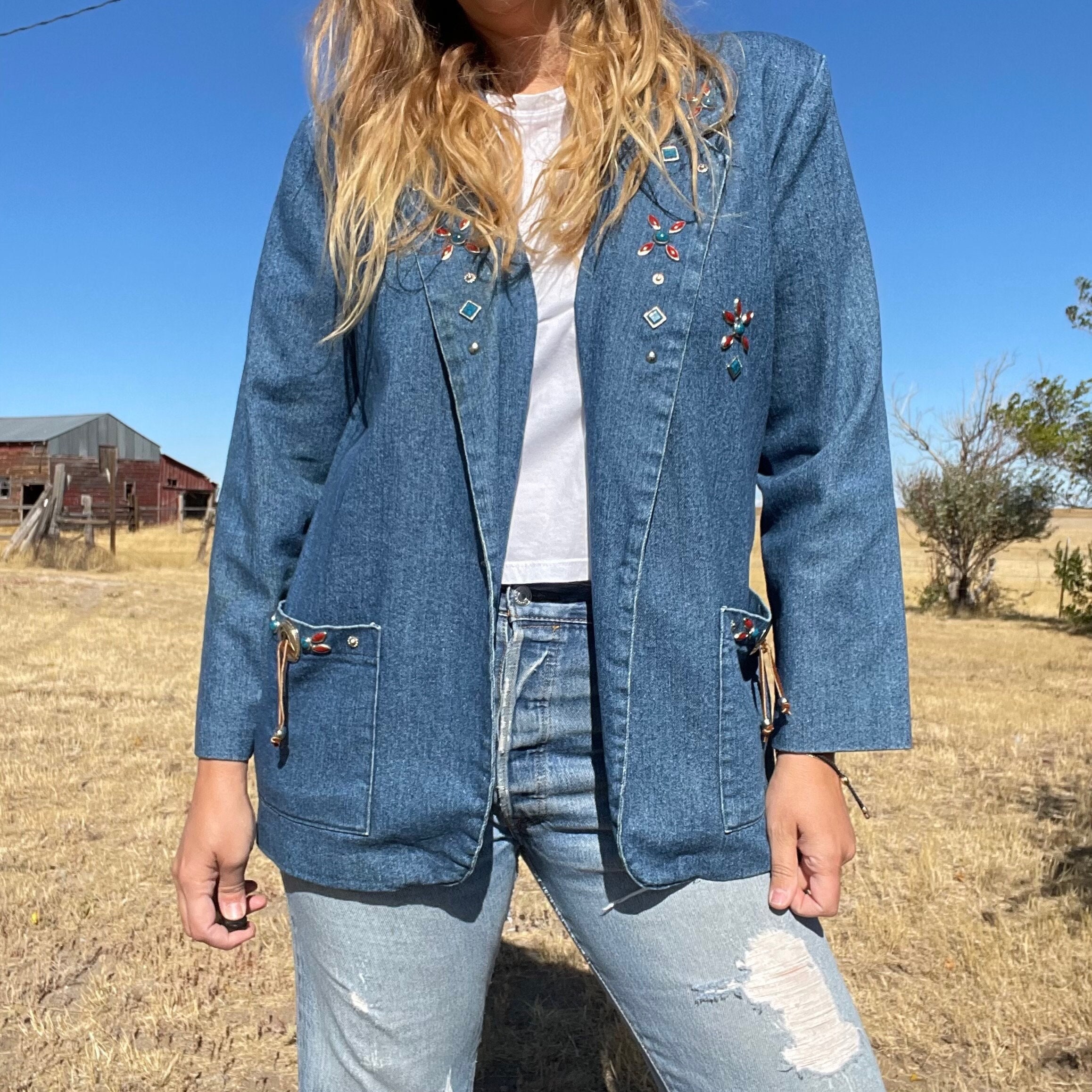 Denim jacket with jewels top