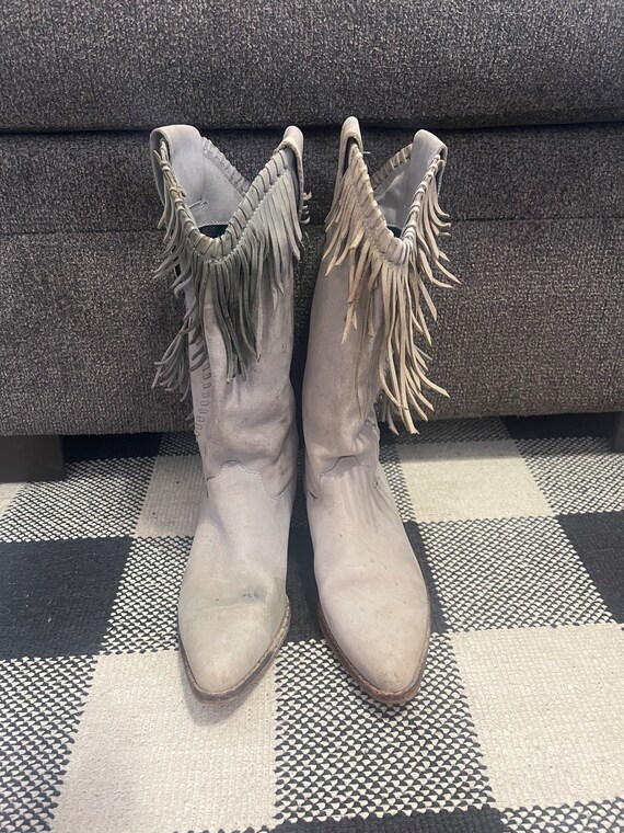 Vintage Light Gray Fringe and Concho Cowgirl Boot… - image 2