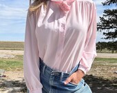 Vintage 80s Pink Blouse Peter Pan Collar with Rosette Detail