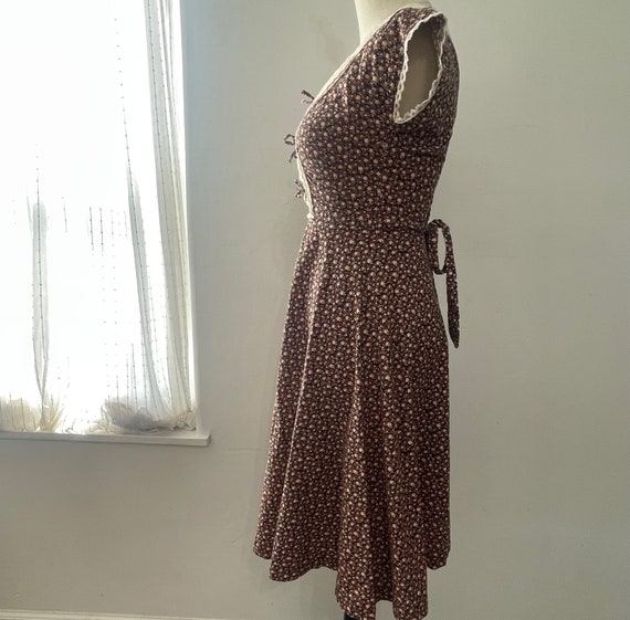 Vintage 70s Candi Jones Brown Floral Cap Sleeve D… - image 5