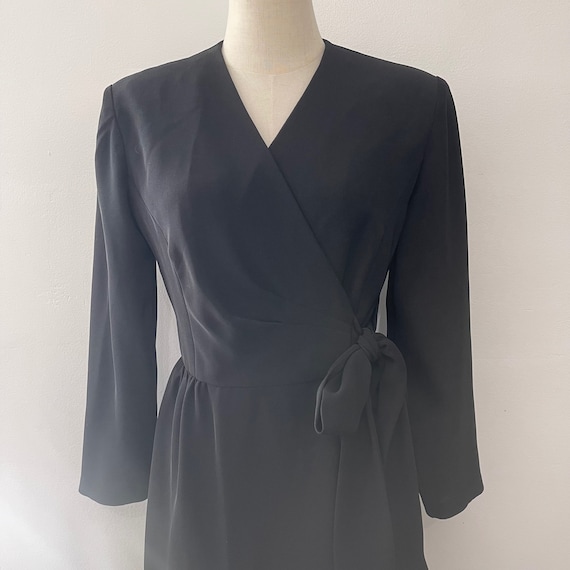 Vintage 80s Black Long Sleeve Wrap Dress with Sho… - image 3