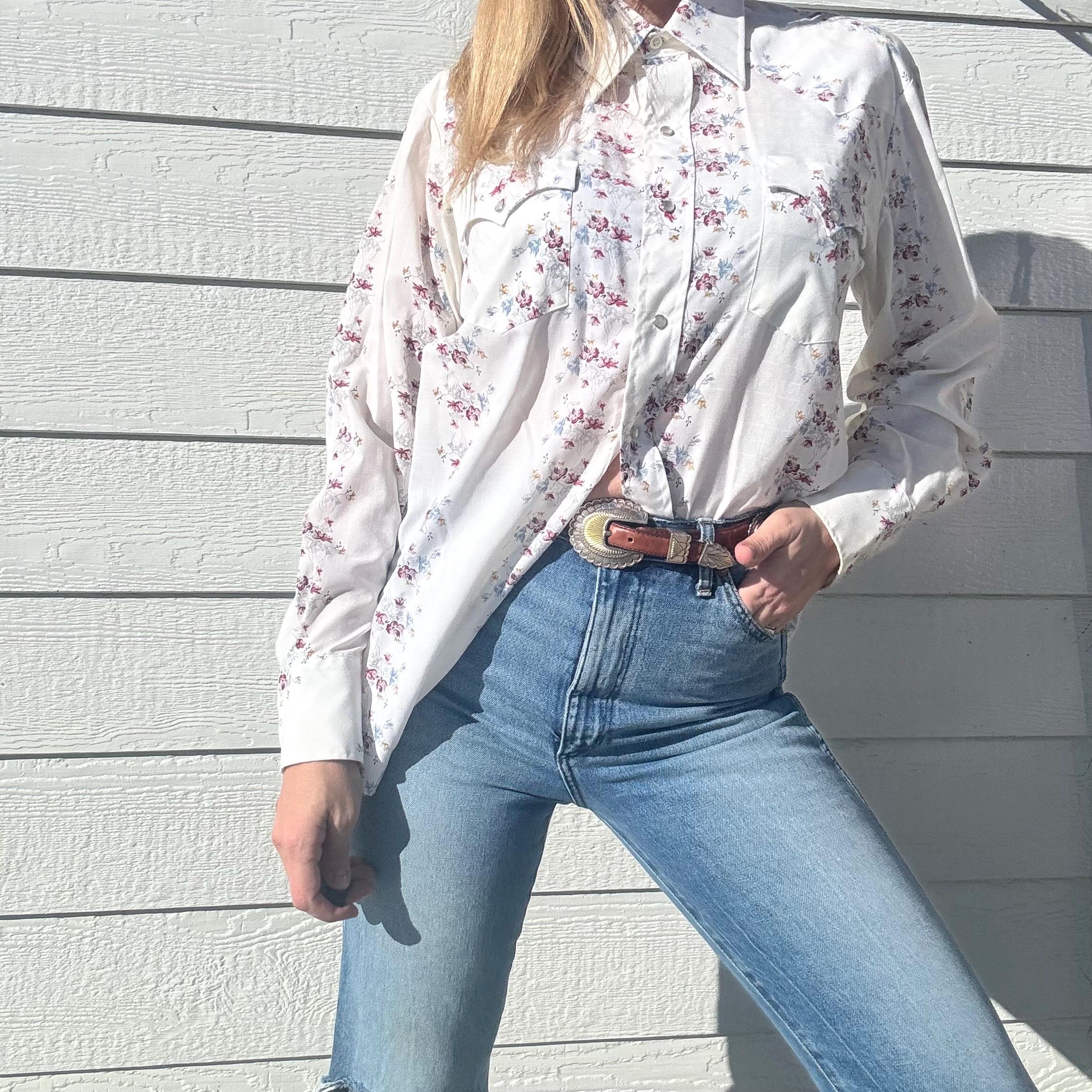 Vintage 60s/70s Karman White Floral Western Pearl Snap Shirt - Etsy