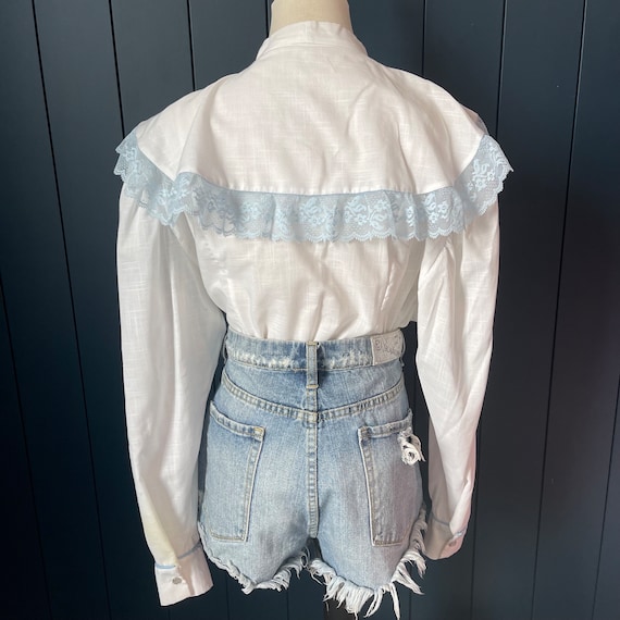 Vintage 70s White Pearl Snap Western Blouse with … - image 5