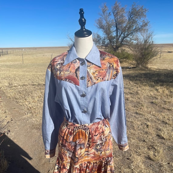 Vintage Two-Piece Southwestern Blouse and Circle … - image 3