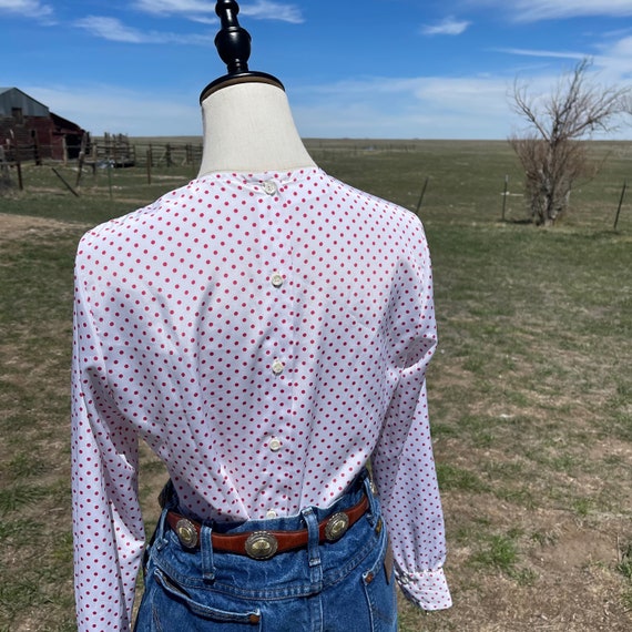 Vintage 70s White with Red Polka Dot Blouse - image 2