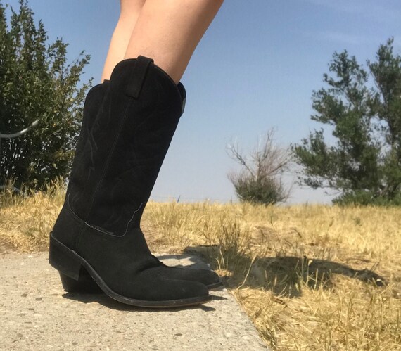 Vintage Black Suede Western Boots Men's 8.5 Women'