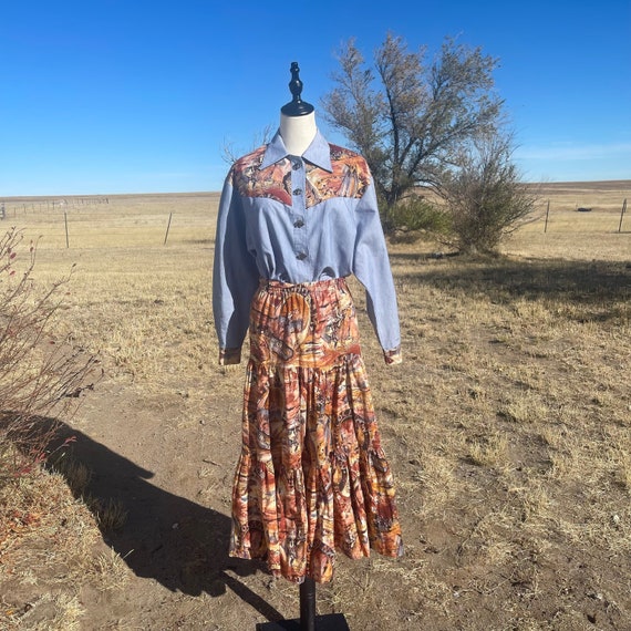 Vintage Two-Piece Southwestern Blouse and Circle … - image 1