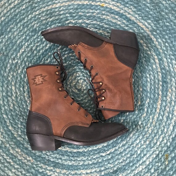Vintage Western Brown & Black Lace Up Granny Kilti