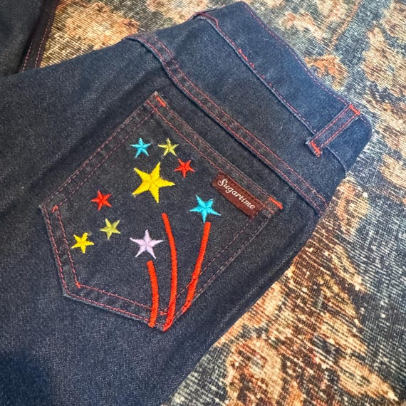Vintage 80s Little BB Girls Dark Blue Jeans With Colorful Stars