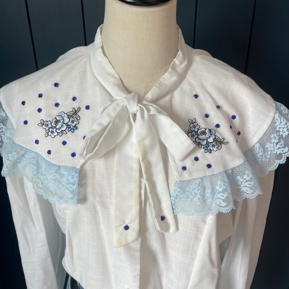 Vintage 70s White Pearl Snap Western Blouse with … - image 2