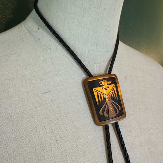 Vintage Solid Copper Thunderbird Bolo Western Tie - image 3