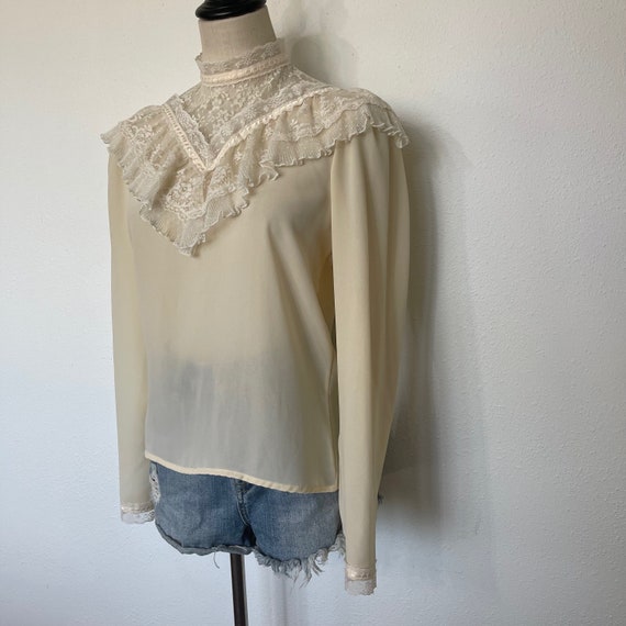70’s Prairie Ruffled Lace High Neck Blouse main image 1