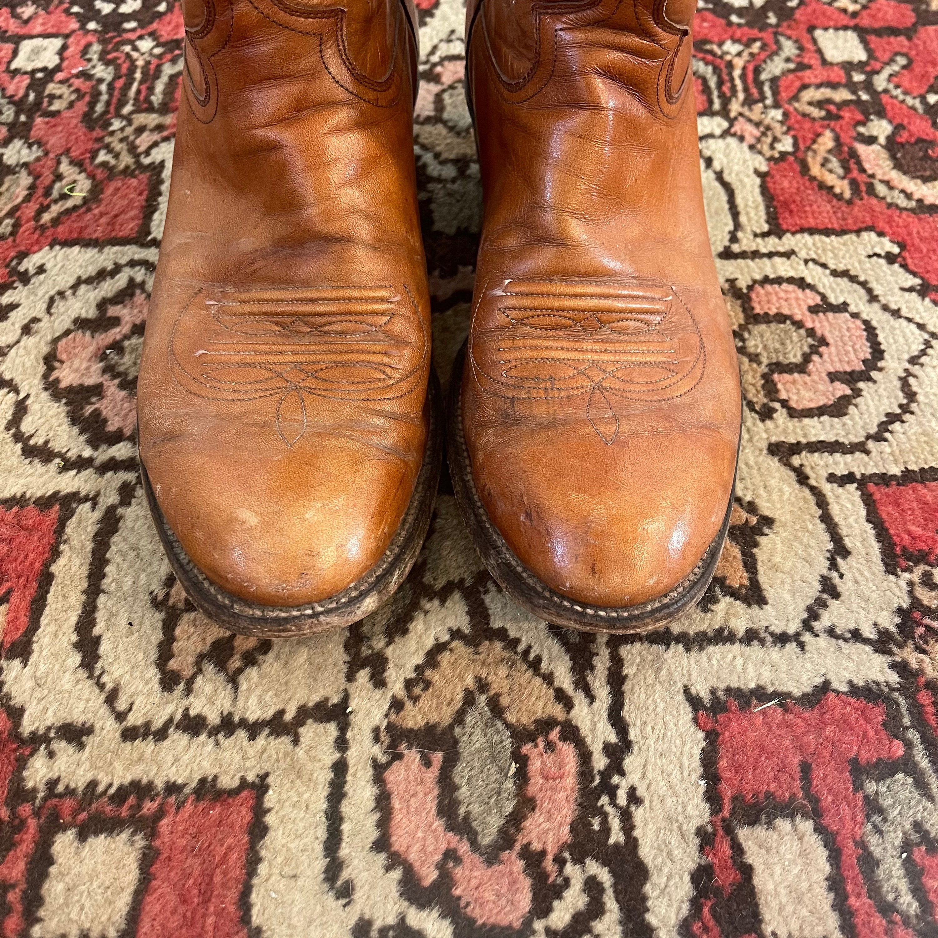 Vintage Laramie Men\'s 9 Leather Cowboy Boots Handmade Reddish Brown Embroidered Peak Performance✨ (Vintage Leather Tony Lama Boots, Women main image 2