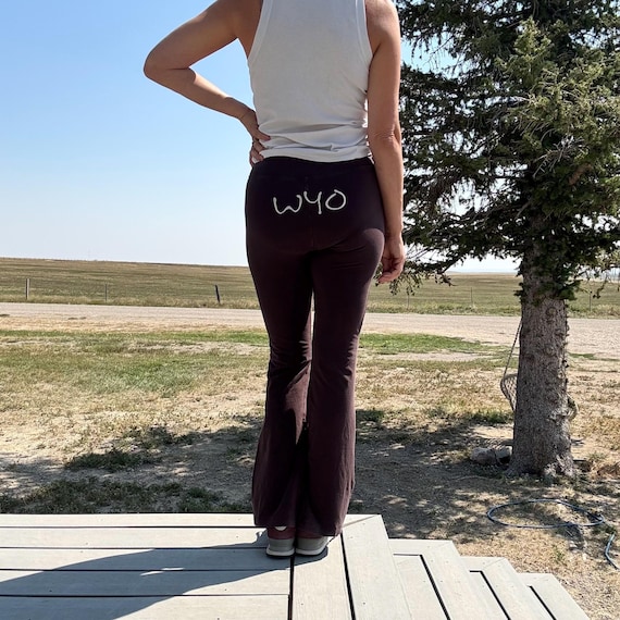 Upcycled Wyoming "WYO" Dark Brown Flared Athletic Leggings