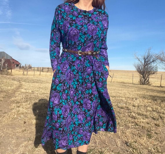 Vintage 1980s Purple Cinched Dress Vintage 1980s Purple Cinched Dress