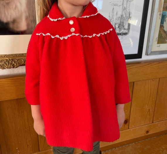 Vintage 50s Little BB Baby Girls Red Swing Coat w… - image 1