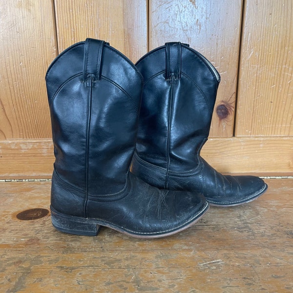 Vintage Little BB Kids Black Roper Boots Youth Size 7M