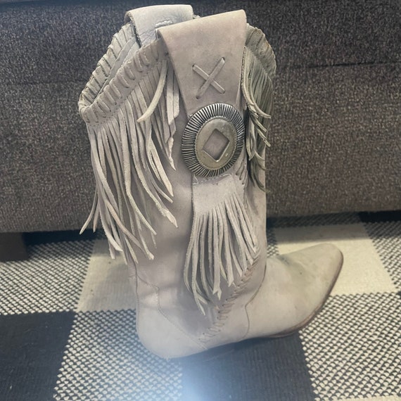 Vintage Light Gray Fringe and Concho Cowgirl Boot… - image 5