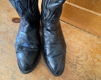 靴 vintage TONY LAMA western boots 8 black Vintage Tony Lama Black Leather Ostrich ? Toe Texas Cowboy