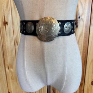 Vintage Silver Tone Round Disk Belt X-long Antique Brass Disc Belt, Silver, Metal Disc Belt  main image 2