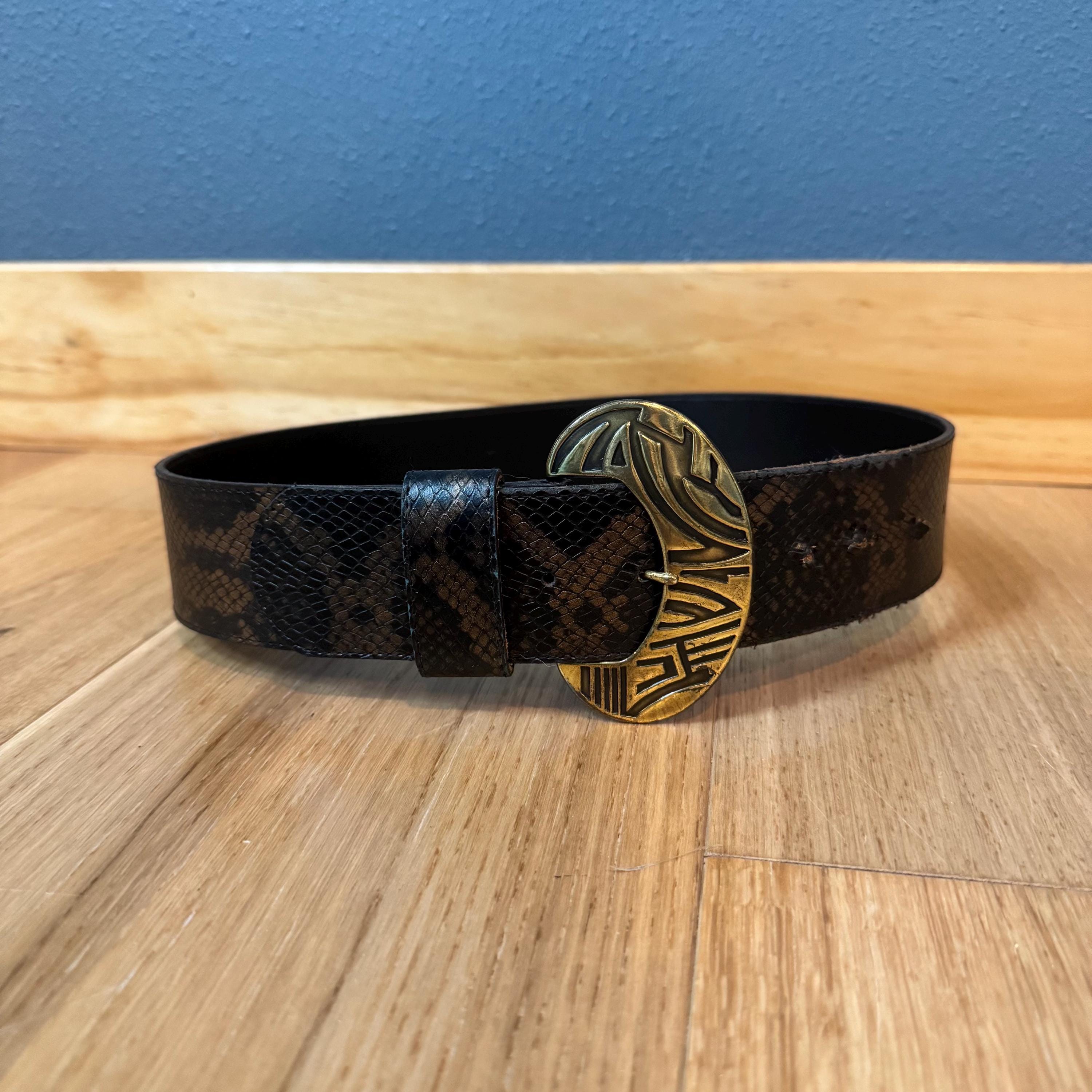 Vintage wide snake embossed belt w/ oversized enamel buckle STREETS AHEAD BIG BUCKLE BELT- BLACK SNAKE – Maverick Fine  main image 3
